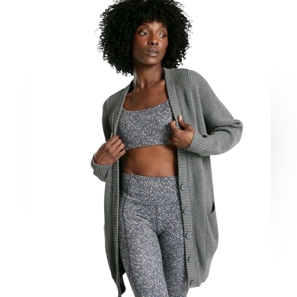 Athleta West End Cardigan Gray Oversized Long Button Front Sweater Size M